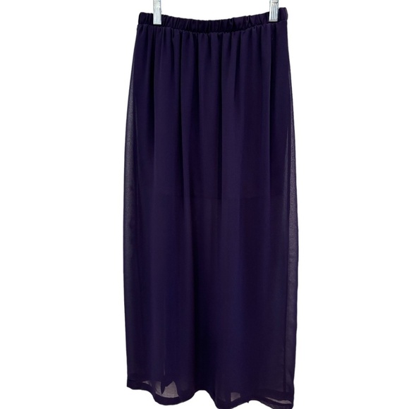 Forever 21 Maxi Skirt Sheer Short Lining Slits Elastic Waist Size Small - Picture 3 of 3